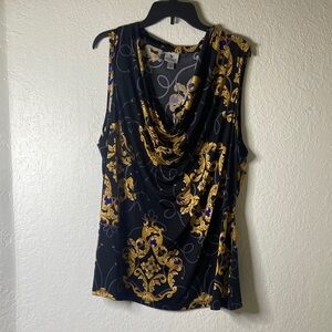 Worthington Black and Gold Patterned Blouse
